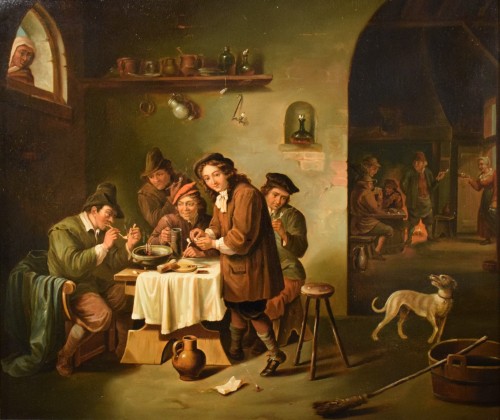 Fumeurs dans la taverne - Ecole flamande du XIXe siècle - Tableaux et dessins Style Louis-Philippe